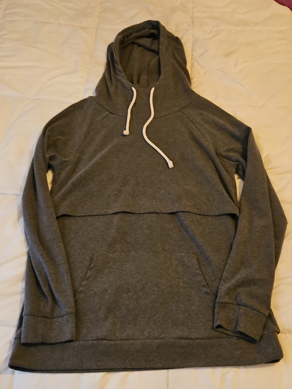 Women's Charcoal Hooded Breastfeeding Sweatshirt with Drawstring